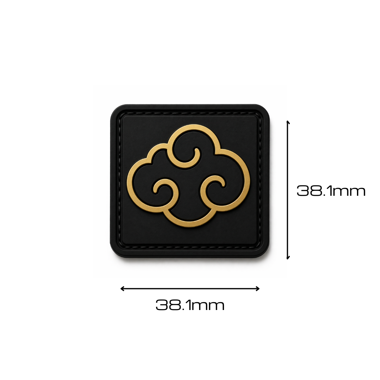 FirmGuards gold cloud PVC morale patch in black square design with raised gold detailing shown with 38.1 millimeter dimensions on a clean white background