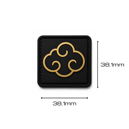 FirmGuards gold cloud PVC morale patch in black square design with raised gold detailing shown with 38.1 millimeter dimensions on a clean white background